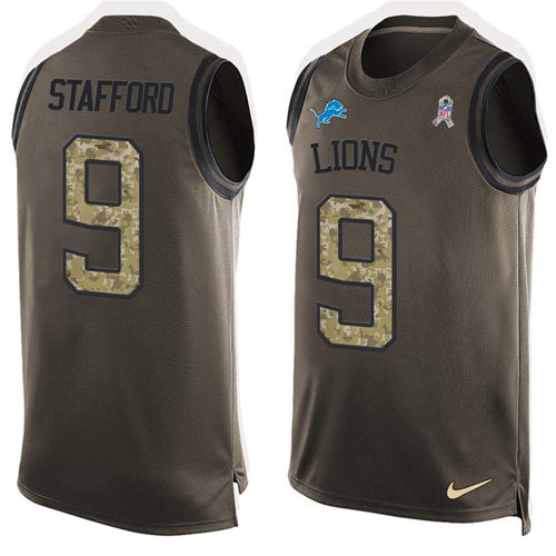 Nike Lions #9 Matthew Stafford Green Men's Stitched NFL Limited Salute To Service Tank Top Jersey